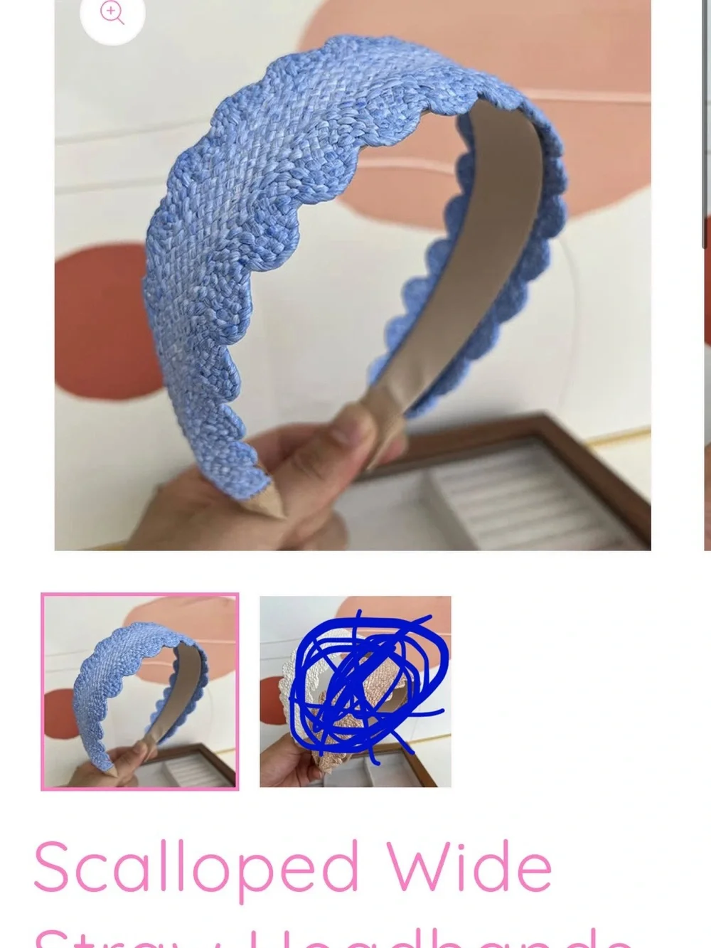 Scalloped Woven Headband in Light Blue